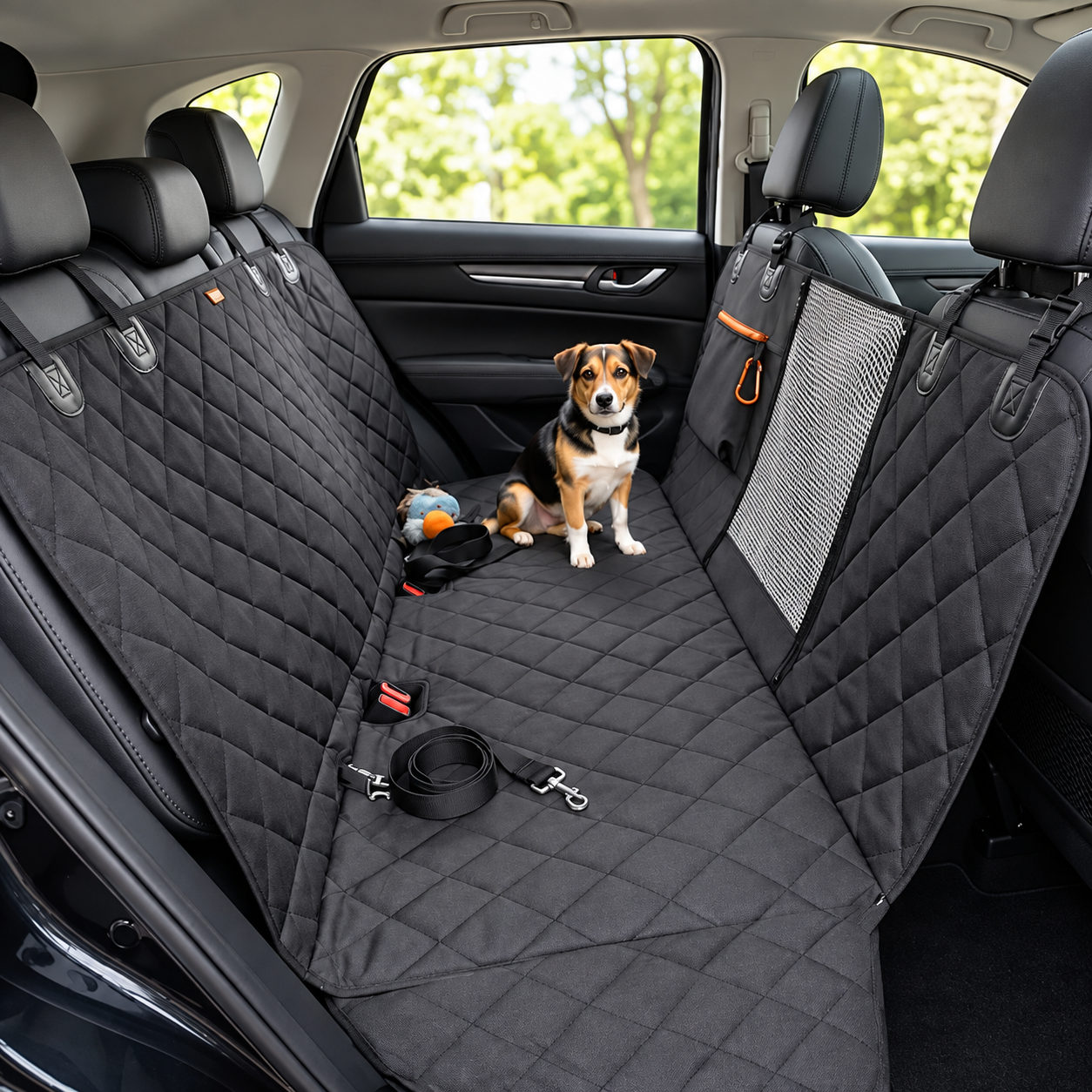 Funda cubre asiento instalada en el auto